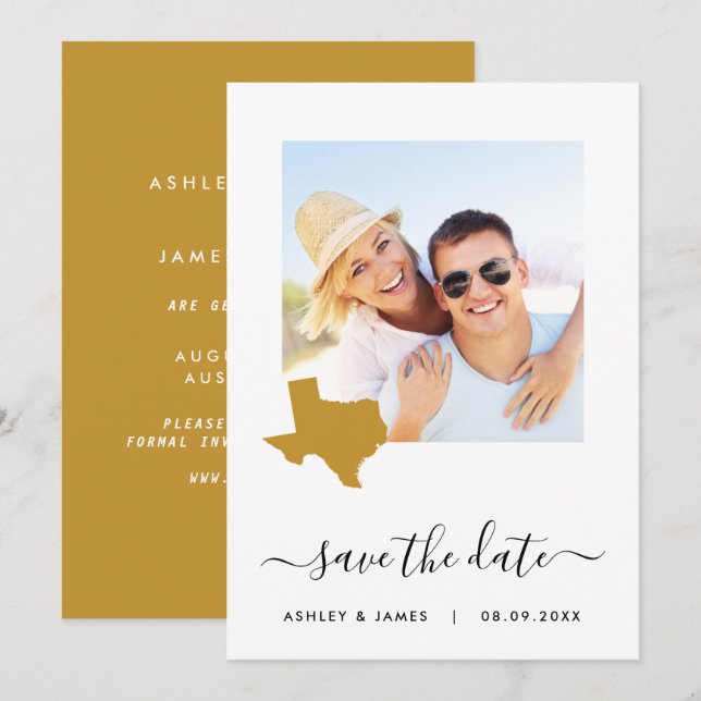 Texas Map Photo Wedding Save the Date Card (Front/Back)