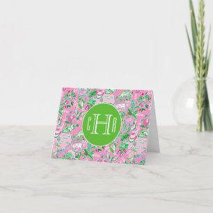 Texas Map Pink & Green Preppy Monogrammed Thank You Card