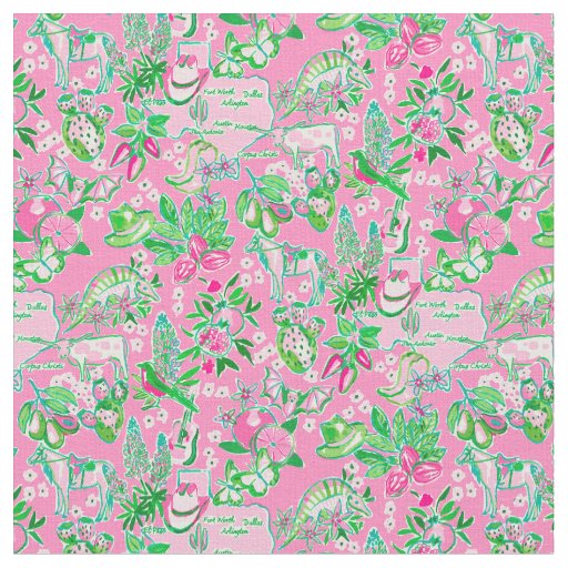 Texas Map Pink & Green Preppy Pattern Fabric