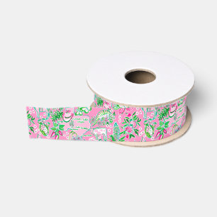 Texas Map Pink & Green Preppy Pattern Grosgrain Ribbon