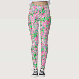 Texas Map Pink & Green Preppy Pattern Leggings