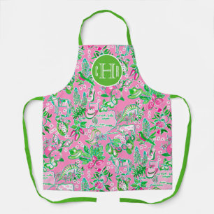Texas Map Pink & Green Preppy Pattern Monogrammed Apron