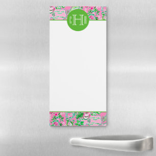 Texas Map Pink & Green Preppy Pattern Monogrammed Magnetic Notepad