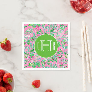 Texas Map Pink & Green Preppy Pattern Monogrammed Napkins