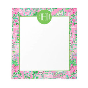 Texas Map Pink & Green Preppy Pattern Monogrammed Notepad