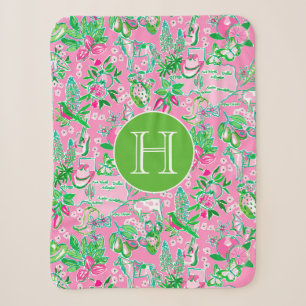 Texas Map Pink & Green Preppy Pattern Monogrammed Sherpa Blanket