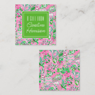Texas Map Pink & Green Preppy Pattern Personalized Note Card