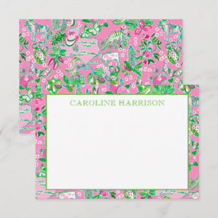 Texas Map Pink & Green Preppy Pattern Personalized Thank You Card