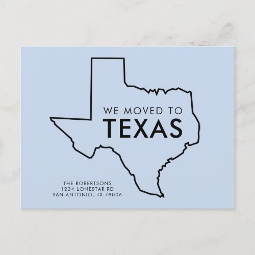  Texas Map Powder Blue and Black New Address Announcement Postcard