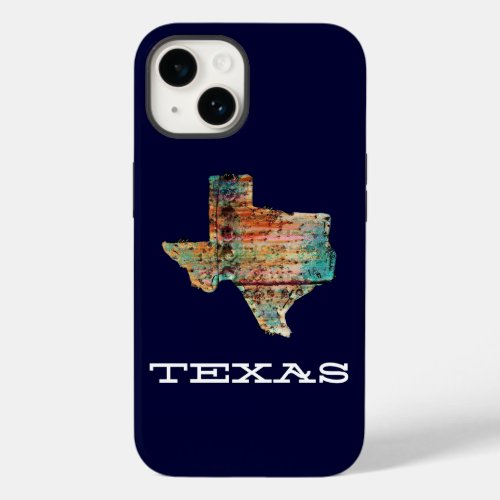 Texas Map Rustic Stained Wood Style on Blue Case_Mate iPhone 14 Case