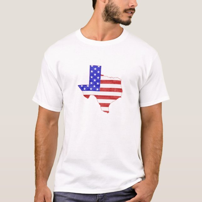 Texas Map Shaped American Flag Patriotic Texan T-Shirt (Front)