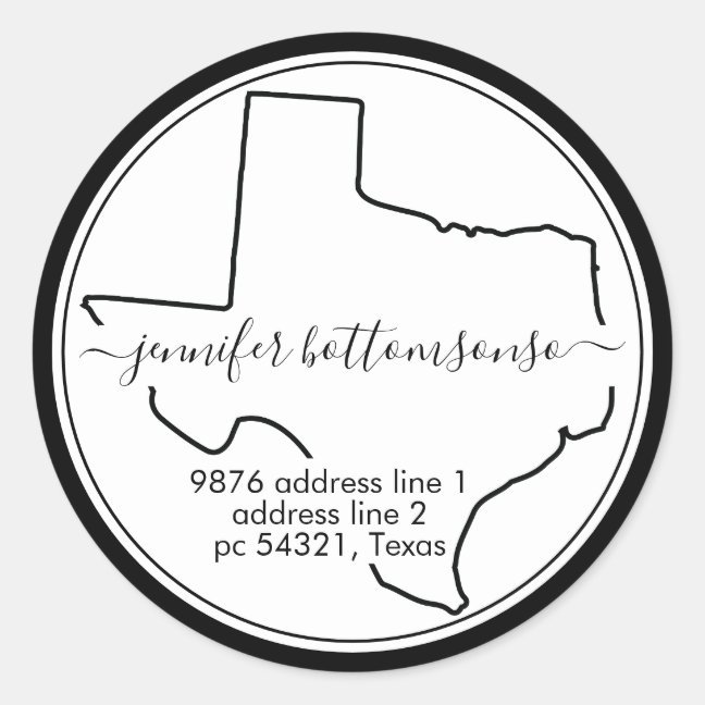 Texas map simple home return address Signature Classic Round Sticker