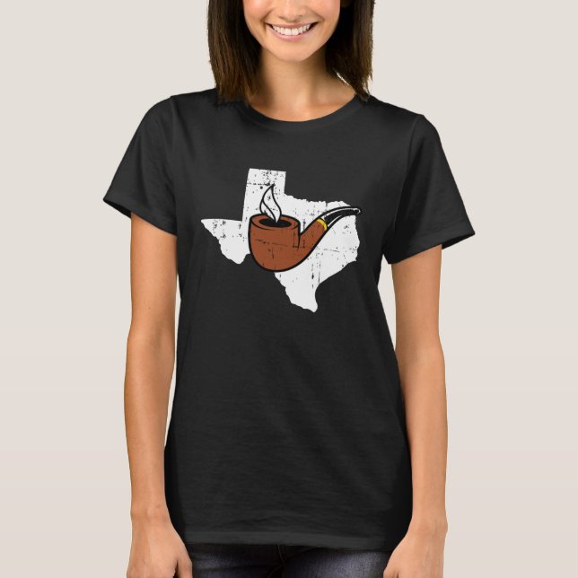 Texas Map Tobacco Pipe Smoking Hobby Briar Pipe Sm T-Shirt (Front)