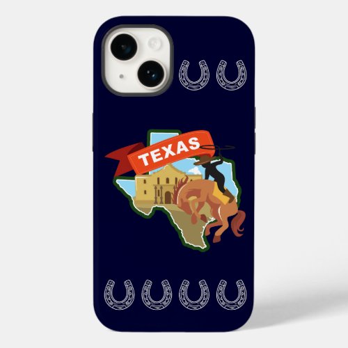 Texas Map Watercolor Cowboy Cowgirl Horse Shoes Case_Mate iPhone 14 Case