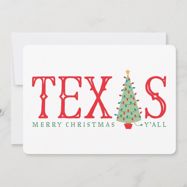 Texas Merry Christmas Tree Card or Invitation (Front)