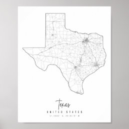 Texas Minimal Street Map Poster