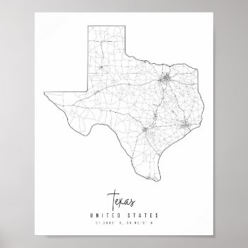 Texas Minimal Street Map Poster by TypologiePaperCo at Zazzle