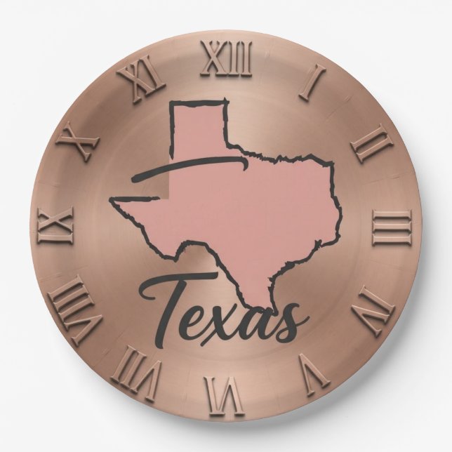 Texas Minimalist Copper Map  Paper Plates (Front)