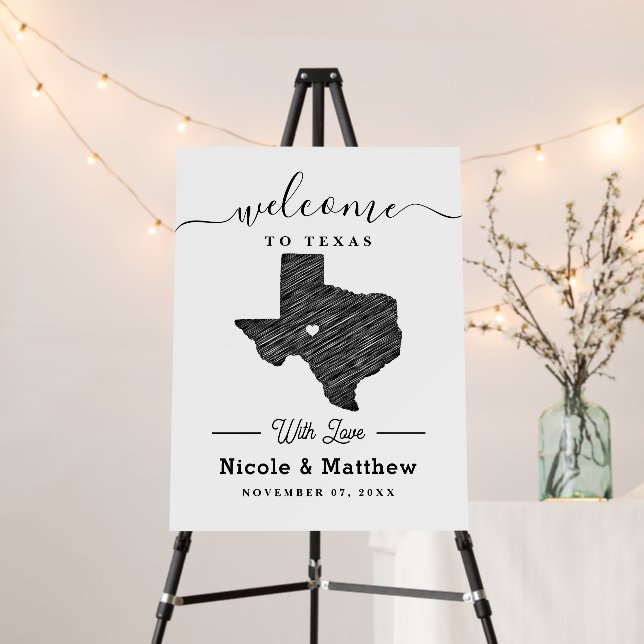 Texas Minimalist Texan Map Wedding Welcome Foam Board (In Situ (Stand))