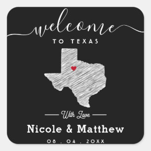 Texas Minimalist Texan Map Wedding Welcome Square Sticker