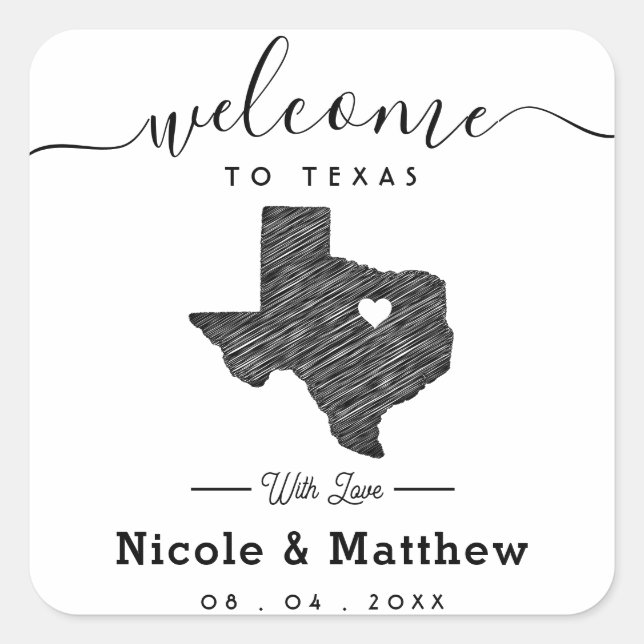 Texas Minimalist Texan Map Wedding Welcome Square Sticker (Front)