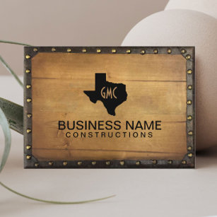 Texas Monogram Logo Vintage Leather & Wood Business Card