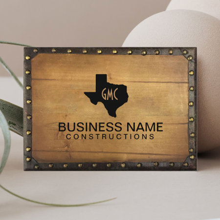 Texas Monogram Logo Vintage Leather & Wood Business Card
