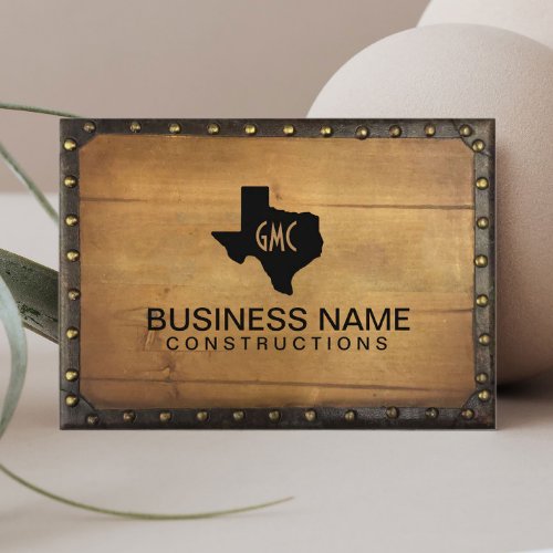 Texas Monogram Logo Vintage Leather  Wood Business Card