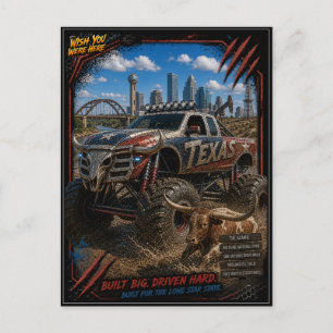 Texas Monster Truck Off Road Art Postcard
