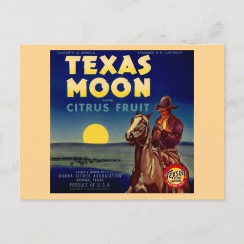Texas Moon Citrus Fruit Crate Label Postcard