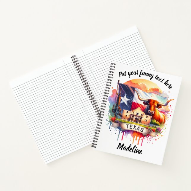 Texas mural with iconic symbols/colors notebook (Inside)