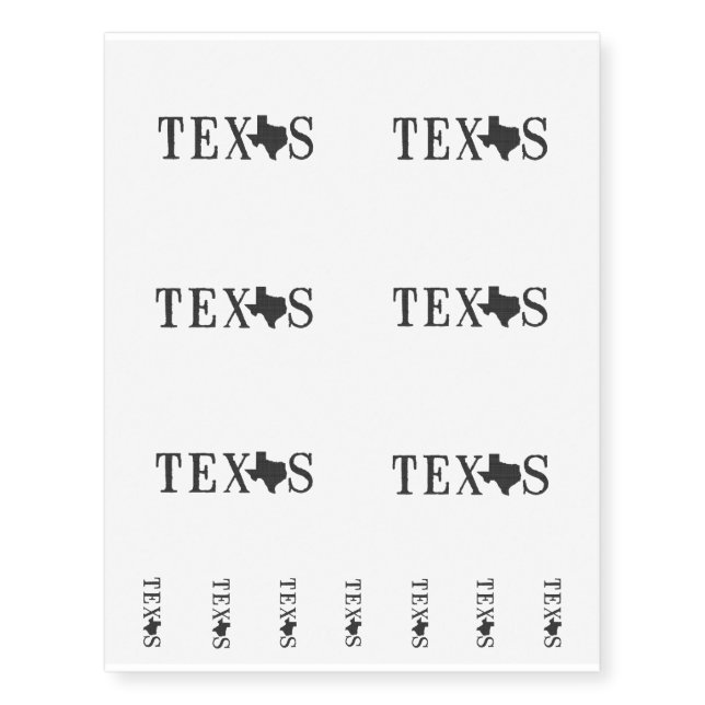 Texas Name with State Shaped Letter Temporary Tattoos (Front)