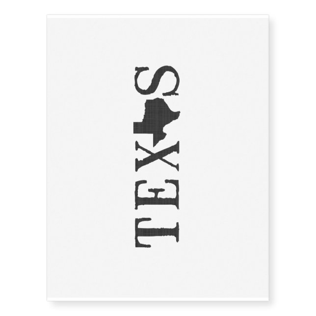Texas Name with State Shaped Letter Word Art Temporary Tattoos (Front)