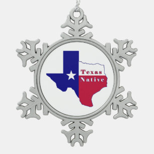 Texas Native Flag Map Snowflake Pewter Christmas Ornament