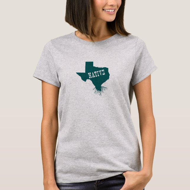 Texas Native Green State Shape Tree Roots T-Shirt (Front)