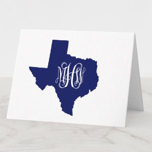 Texas Navy White 3 Initial Vine Monogram DIY BG Letterpress Thank You Card