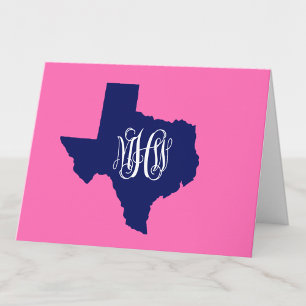 Texas Navy White 3 Initial Vine Monogram DIY BG Thank You Card