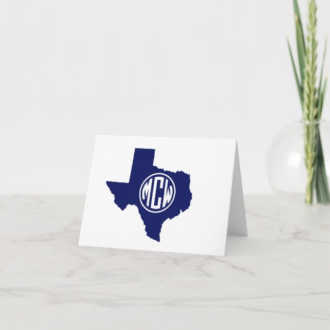 Texas Navy White Preppy Circle Monogram DIY BG Sv Thank You Card (Front)