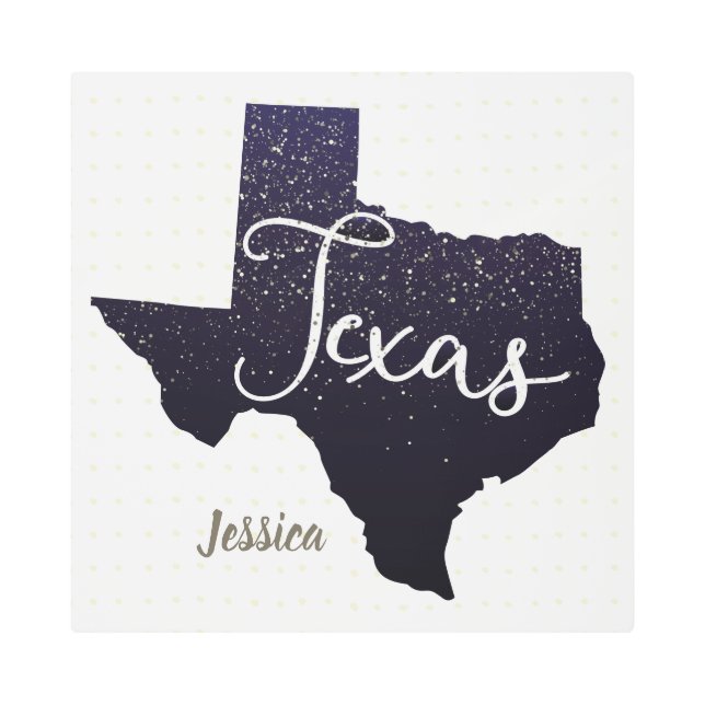 Texas Night Stars State Shape Metal Print (Front)