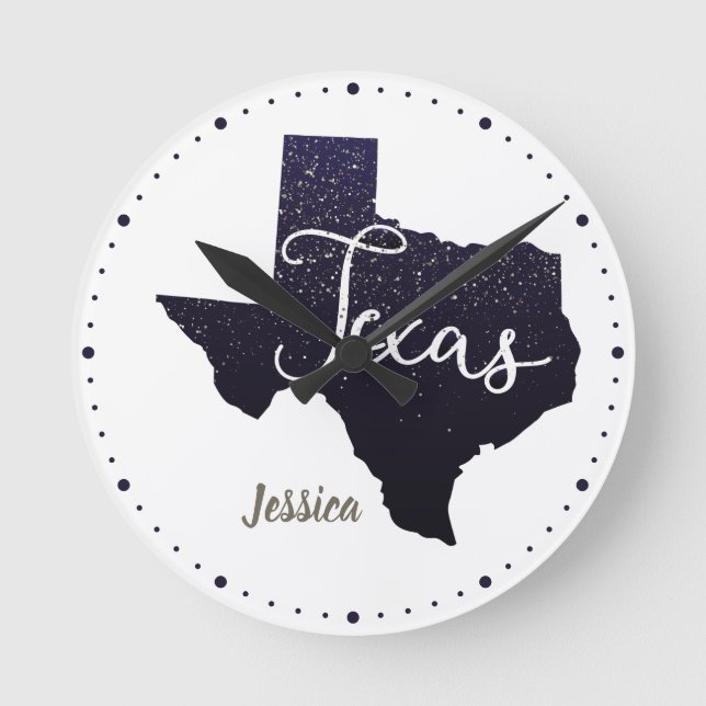 Texas Night Stars State Shape Round Clock (Front)