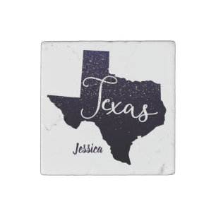 Texas Night Stars State Shape Stone Magnet
