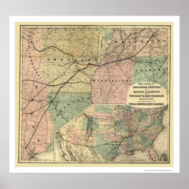 Texas & Northeastern Railroad Map 1872 Poster (Front)
