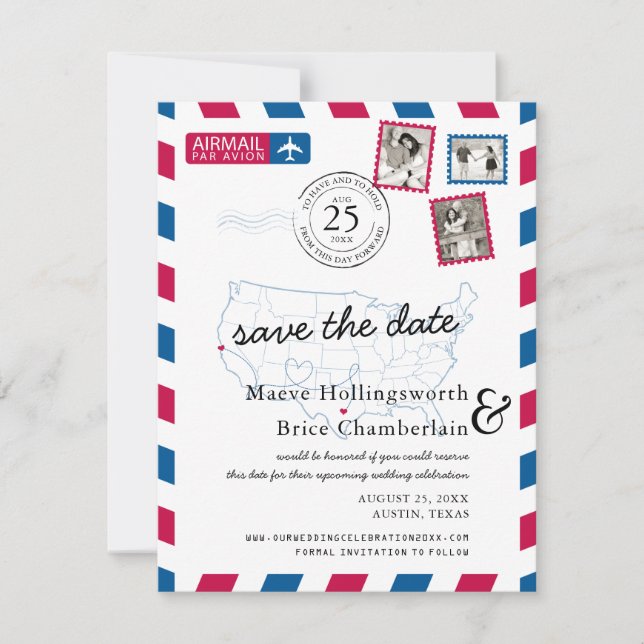 Texas Northern California Airmail Save the Date (Front)