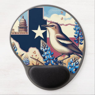 Texas Northern Mockingbird and Bluebonnet Flower Gel Mouse Pad
