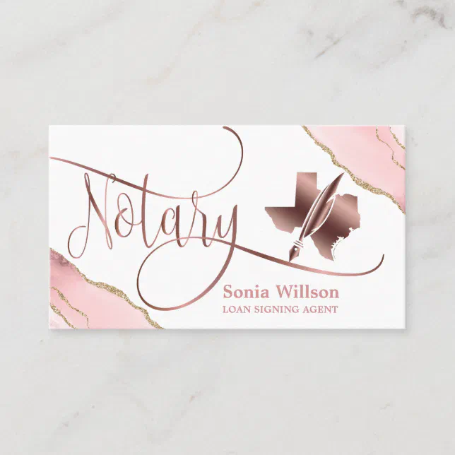 Texas Notary Loan Signing Agent Modern Blush Pink  Business Card