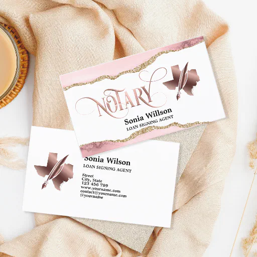 Texas Notary Loan Signing Agent Modern Blush Pink  Business Card