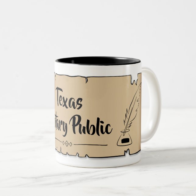 Texas Notary Public Scroll Feather Quill Two-Tone Coffee Mug (Front Right)