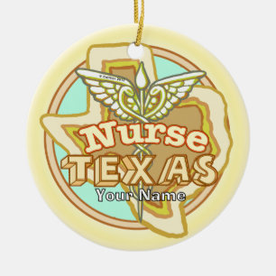 Texas Nurse Caduceus Ceramic Ornament