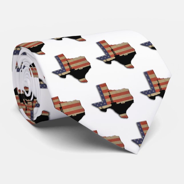 Texas Oil Drilling Rig American Flag Neck Tie (Rolled)
