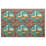 Texas Oil Gas Derrick Leather Print Border Fabric